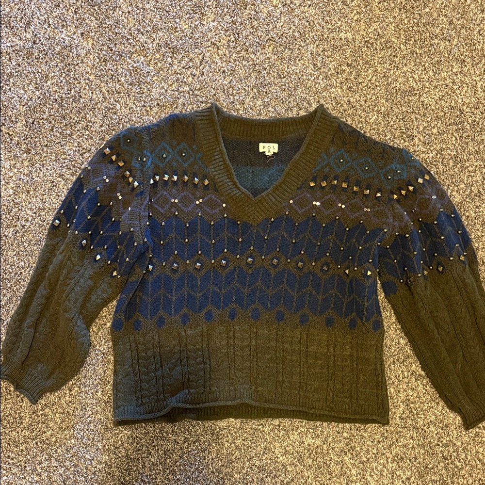 POL V-Neck Studded Sweater
